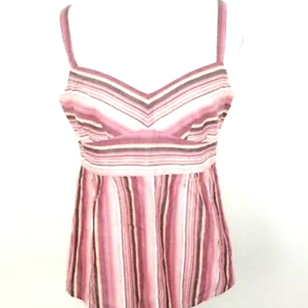 Ann Taylor LOFT Pink Striped Tank Top Spaghetti Strap Size 14